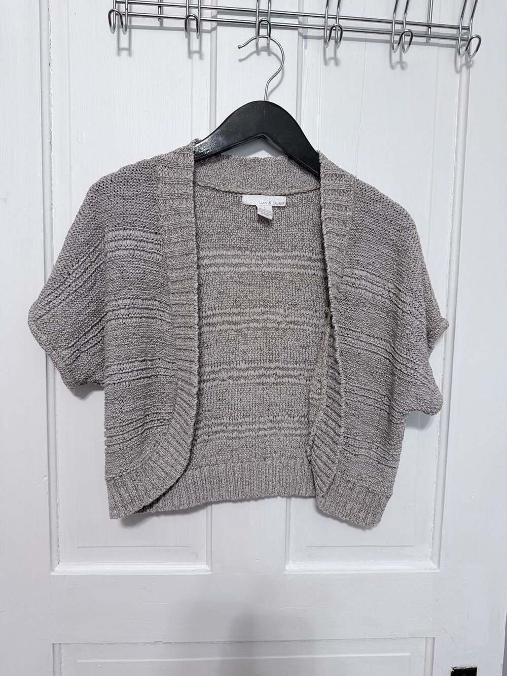 Lucy & Laurel Grey Short Sleeve Open Front Knit Shrug Cardigan Sweater Top L

A1